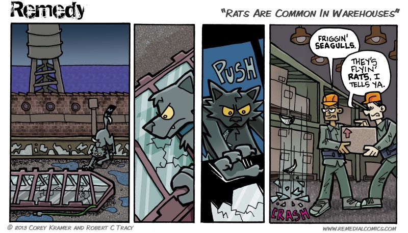 Remedy :: Corey here... the worker on the right was inspired by that trashman that used to carry Oscar the Grouch around in his trashcan.